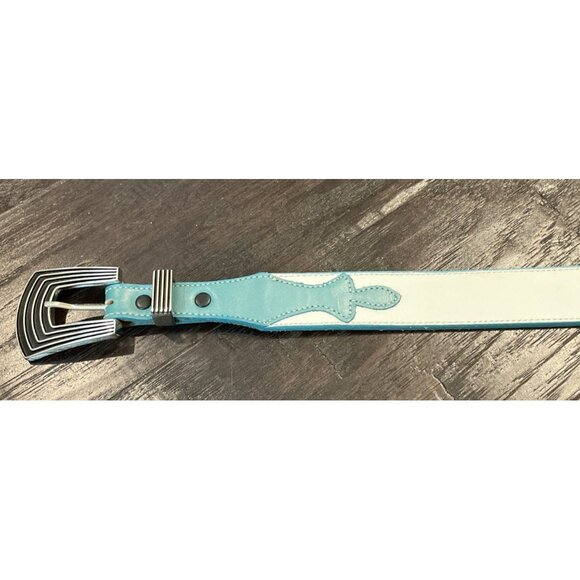 RARE Nacona Leather Belt Size 36 G412 Turquoise Blue Burgundy Atzec Western - Picture 4 of 10